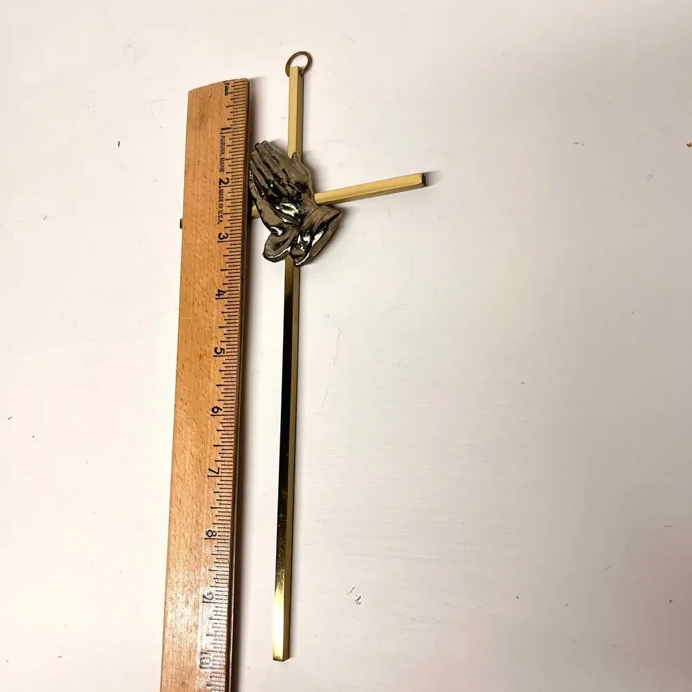 Vintage Brass 10” Praying Hands Christian Cross